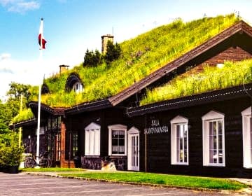Pokoje pod dachem z trawą Karczmy Viking